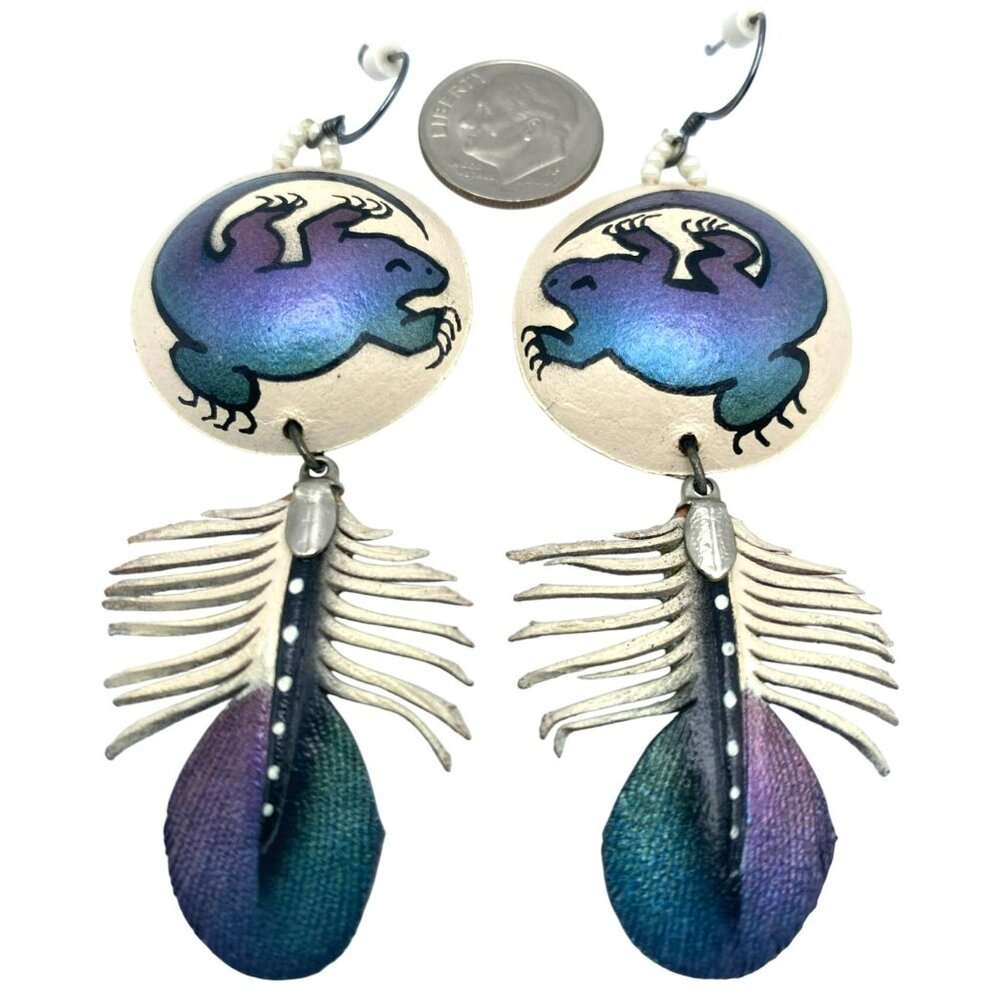 Native American Feather Lizard Purple Blue Iridescent SIGNED! Hand crafted RARE! - Picture 6 of 6